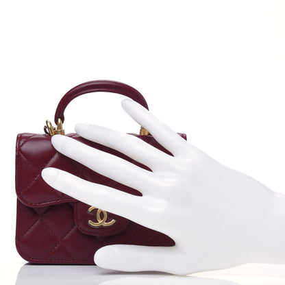 Chanel Lambskin Quilted Top Handle Flap Coin Purse With Chain Burgundy 2 of 4
