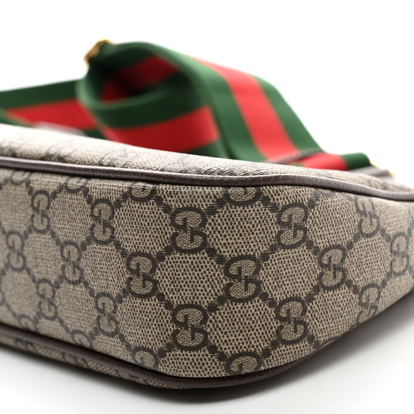 GG Supreme Monogram Textured Dollar Calfskin Web Small Ophidia GG Handbag Beige Ebony New Acero