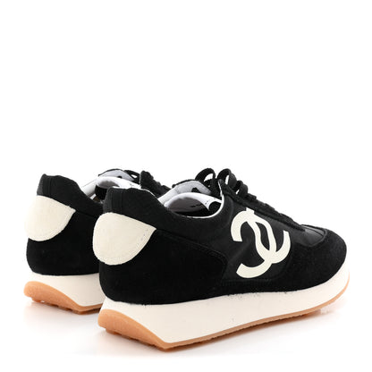Chanel Mesh Suede Calfskin Womens Logo Sneakers 38 Black White 5 of 9