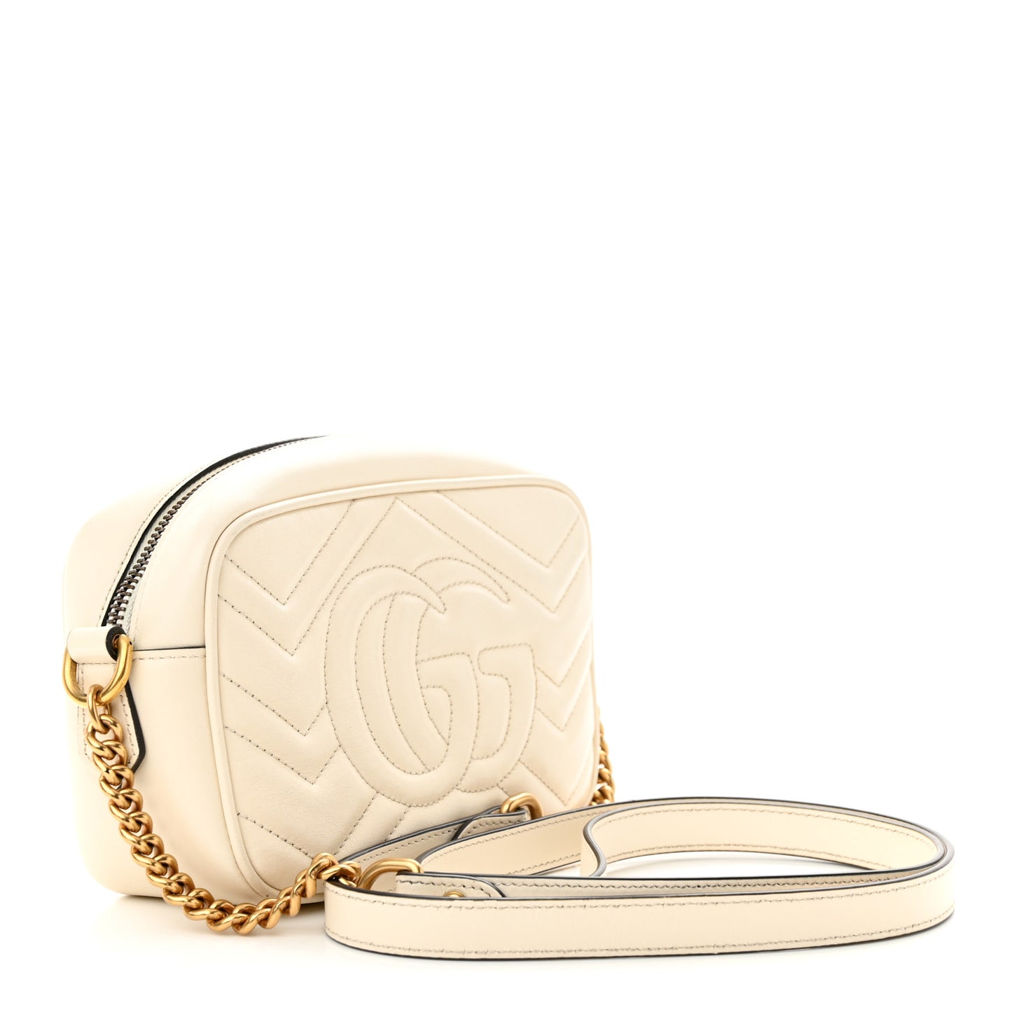 Calfskin Matelasse Mini GG Marmont Chain Shoulder Bag White