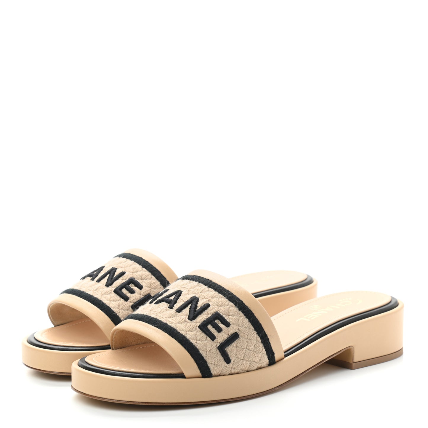 Lambskin Embroidered Logo Mule 42 Beige Black