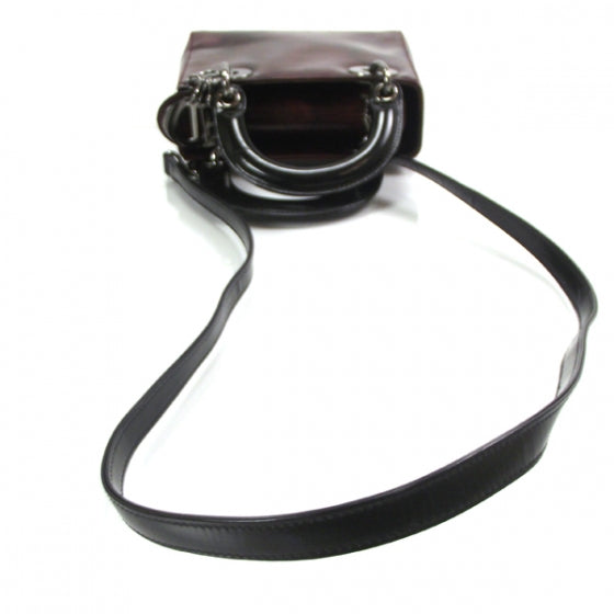 Polished Leather Mini Lady Dior Burgundy