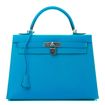 Hermes Epsom Kelly Sellier 32 Bleu Frida 2 of 11