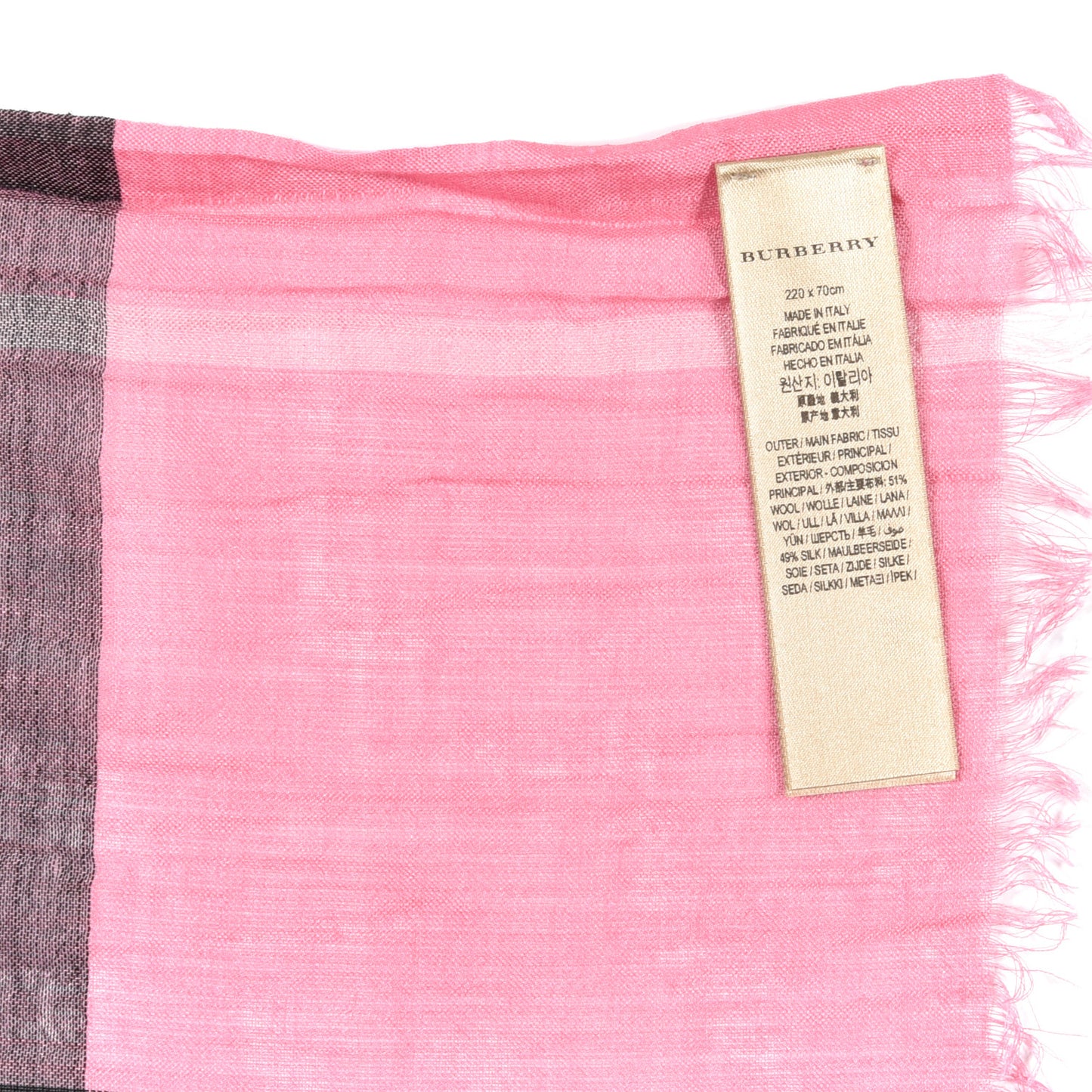 Wool Silk Gauze Giant Check ScarfPink