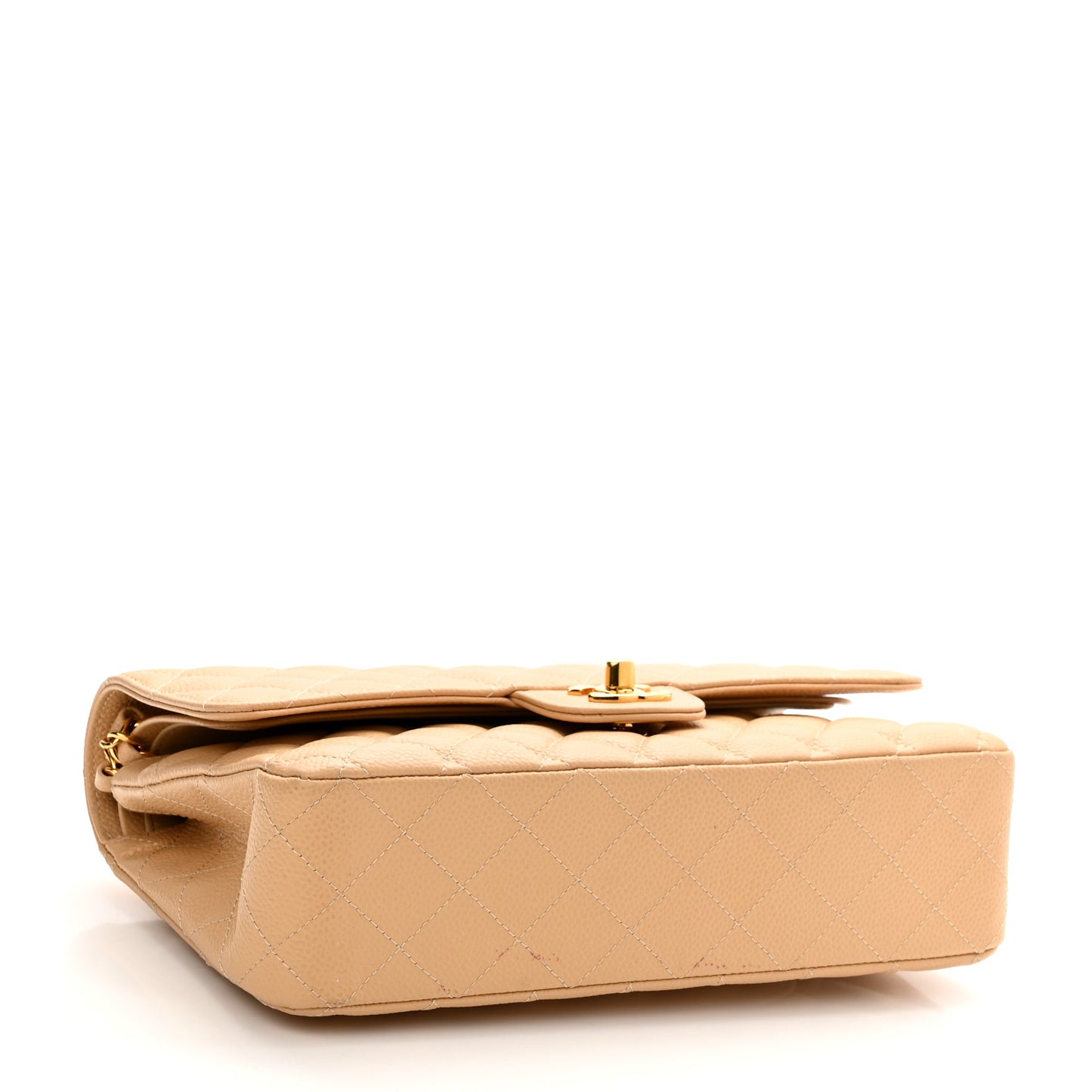 Caviar Quilted Medium Double Flap Light Beige