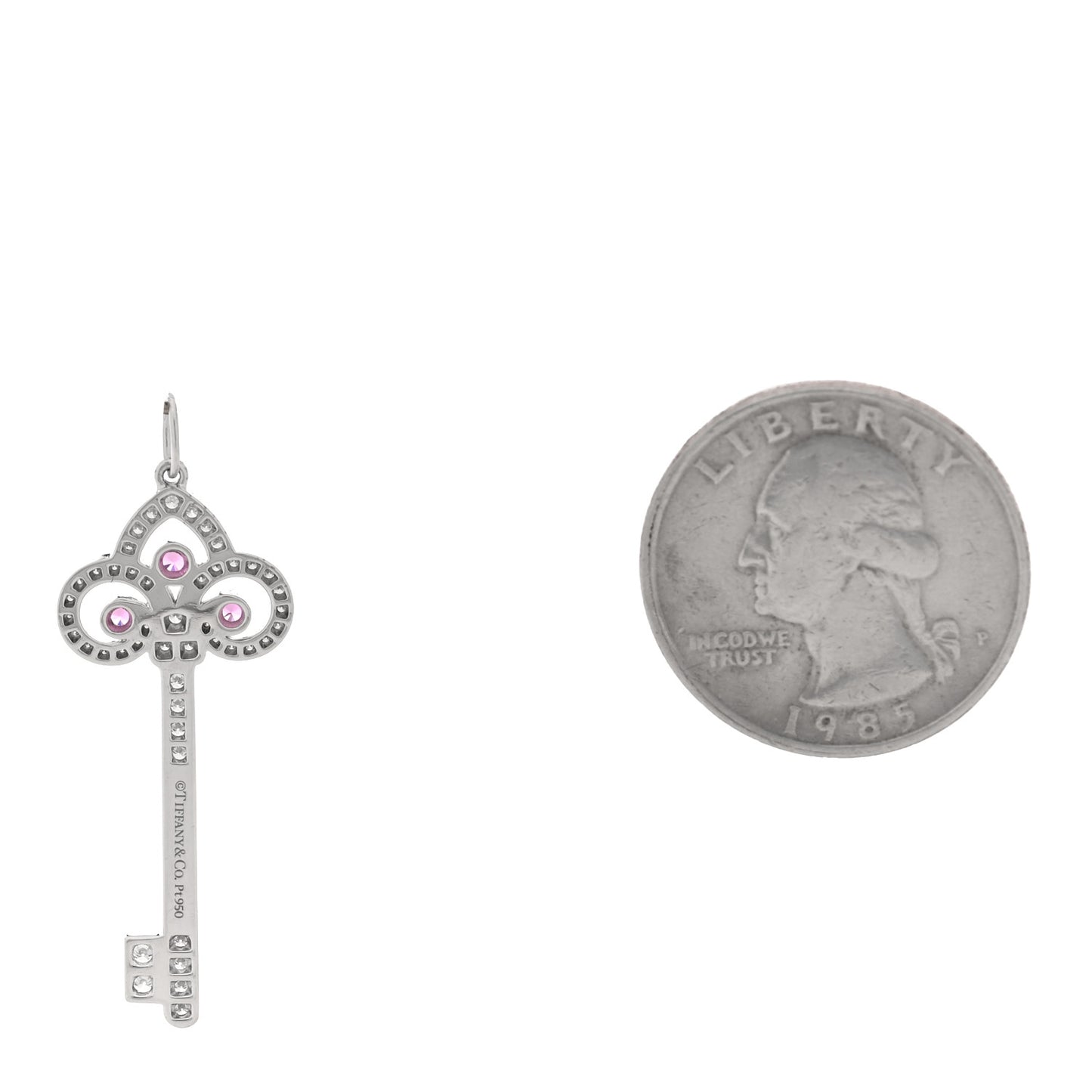 Platinum Diamond Pink Sapphire Fleur De Lis Key Pendant
