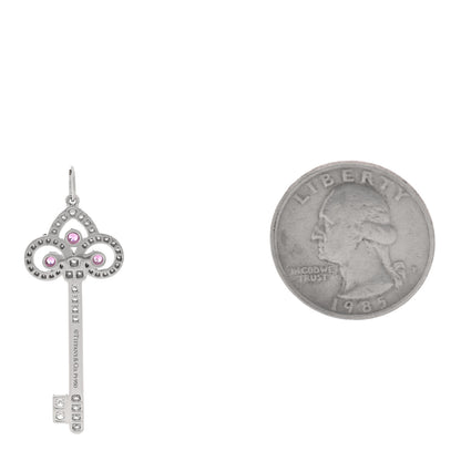 Tiffany Platinum Diamond Pink Sapphire Fleur De Lis Key Pendant 2 of 3