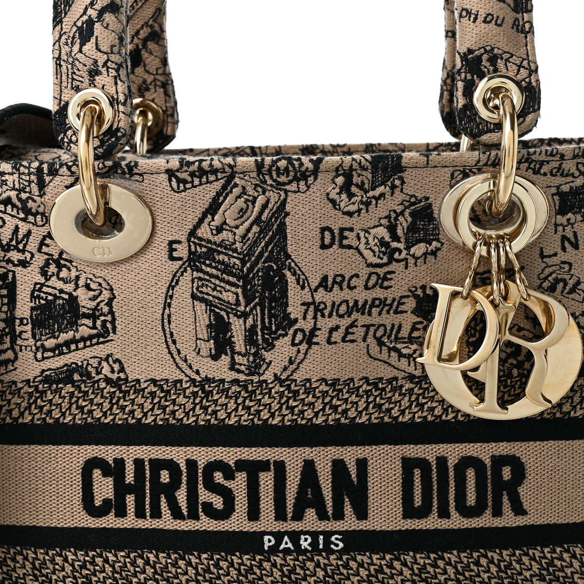 Canvas Embroidered Medium Plan de Paris Lady D-Lite Beige Black