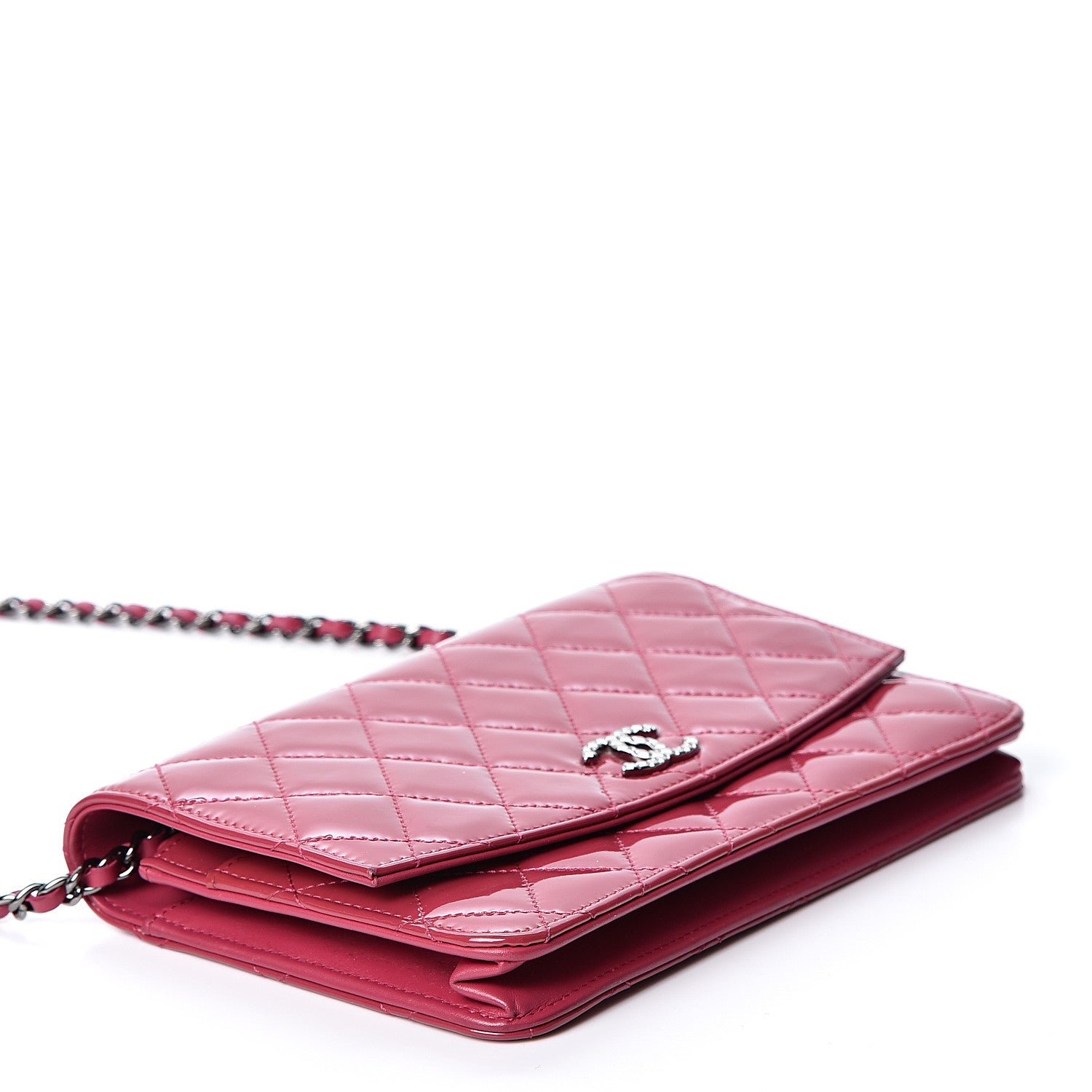 Chanel Patent Quilted Brilliant Wallet On Chain WOC Dark Pink 3 of 12