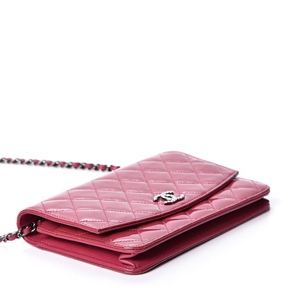 Chanel Patent Quilted Brilliant Wallet On Chain WOC Dark Pink 3 of 12