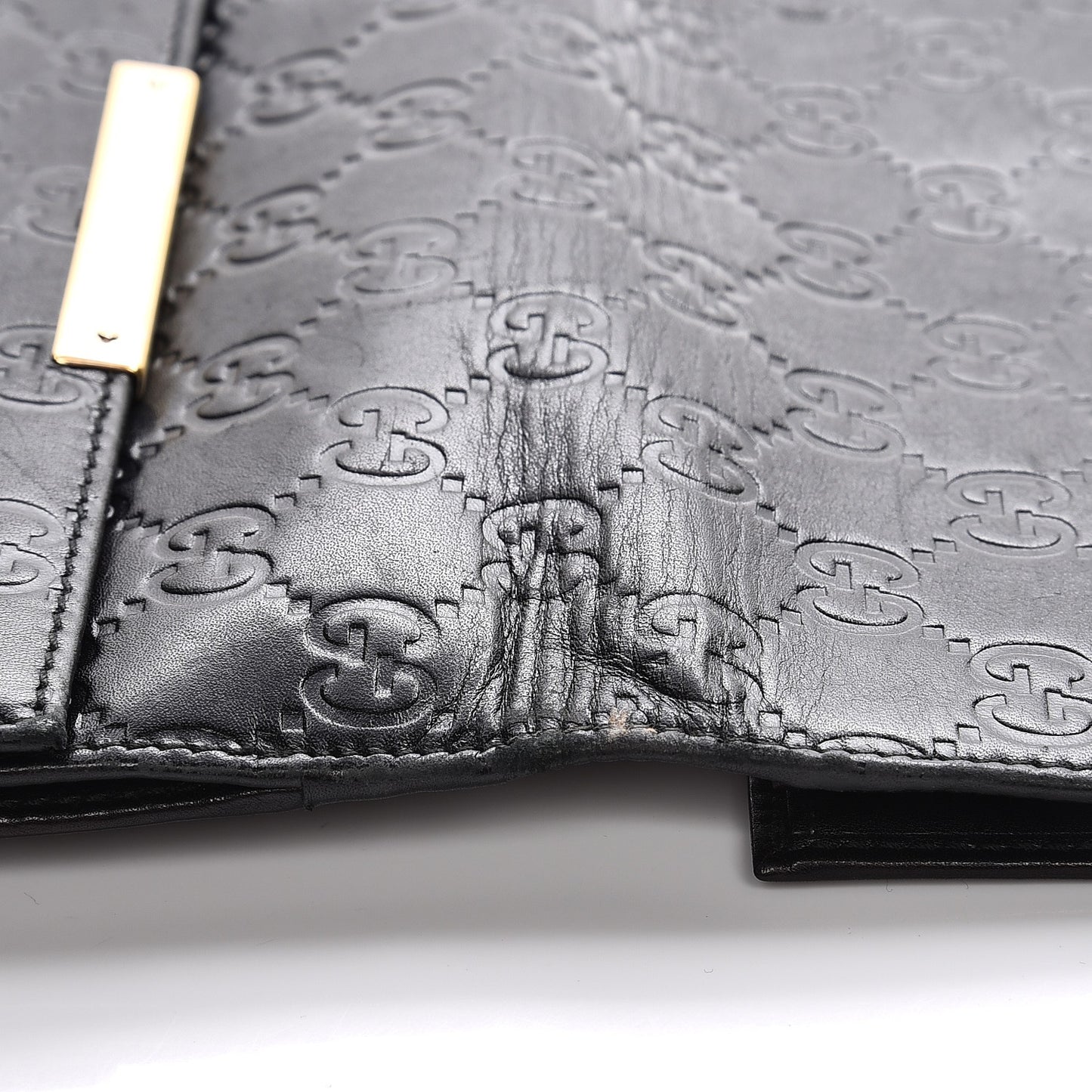 Guccissima Margaux Calfskin Metal Bar Continental Flap Wallet Black