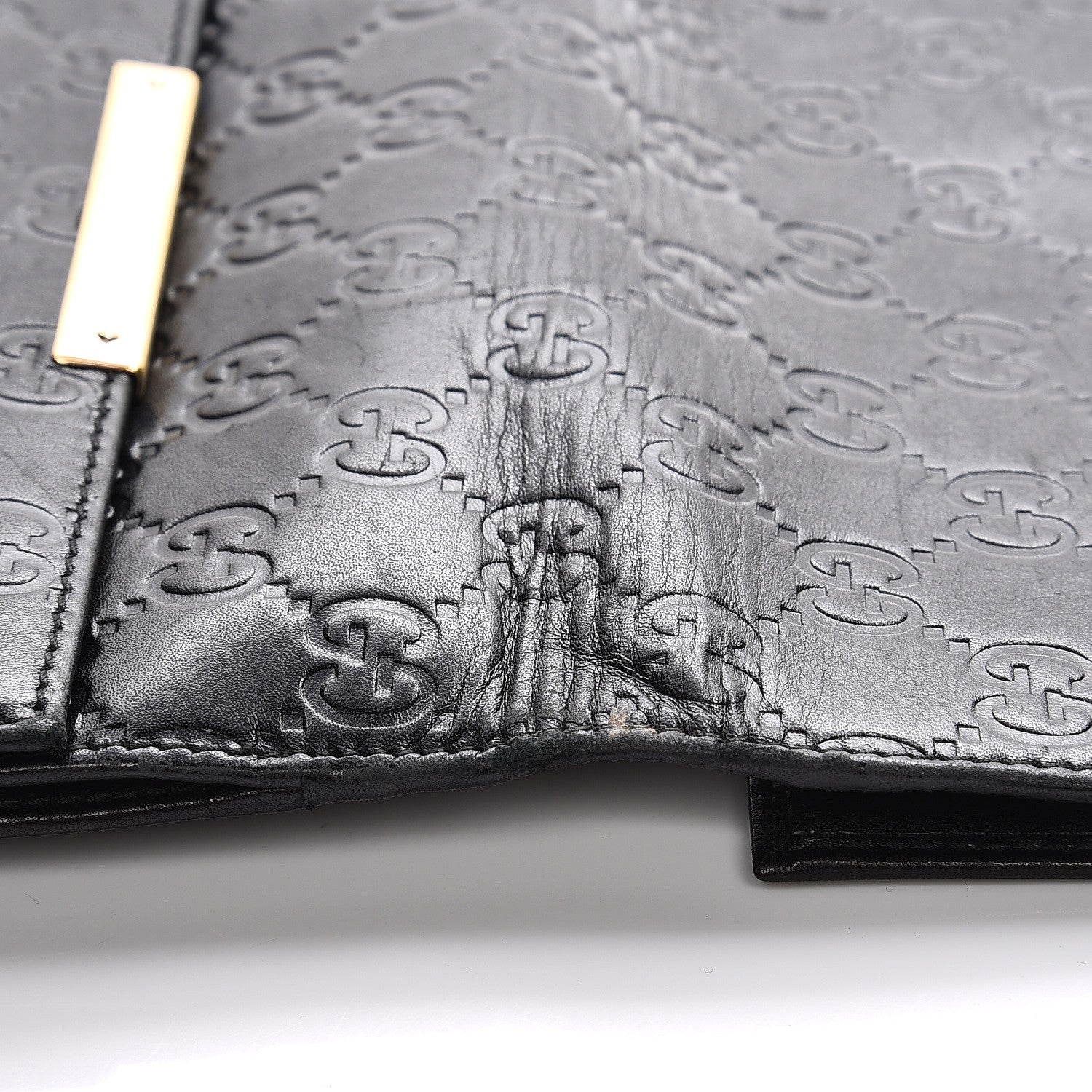Gucci Guccissima Margaux Calfskin Metal Bar Continental Flap Wallet Black 10 of 14