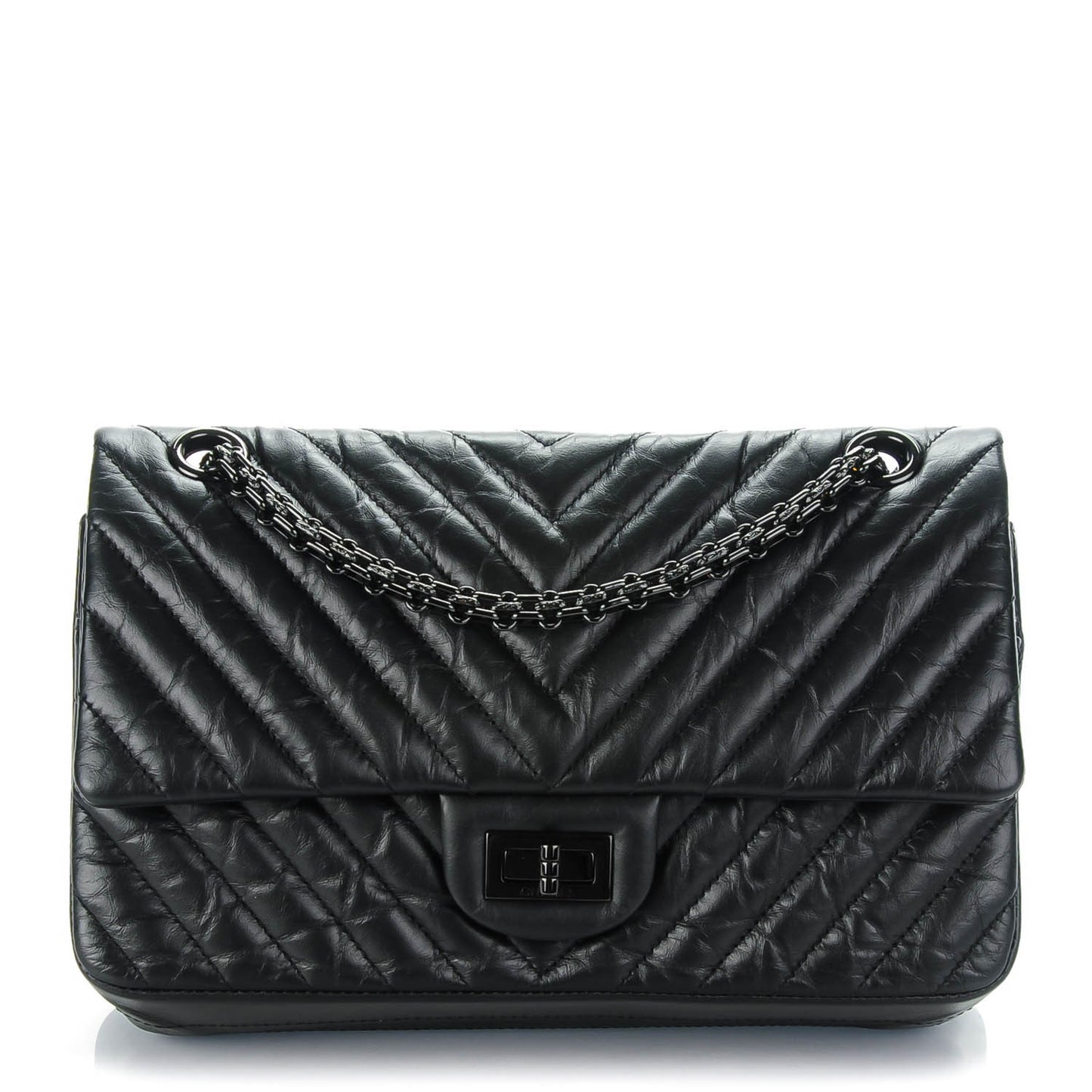 Aged Calfskin Chevron Quilted 2.55 Reissue 225 Flap So Black