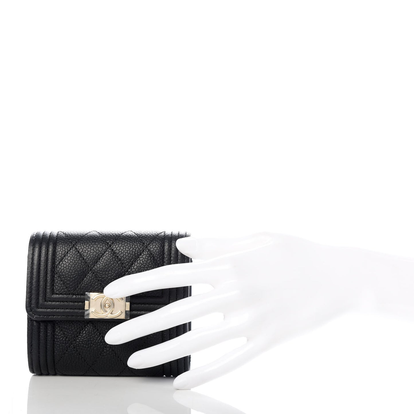 Caviar Quilted Compact Boy Wallet Black