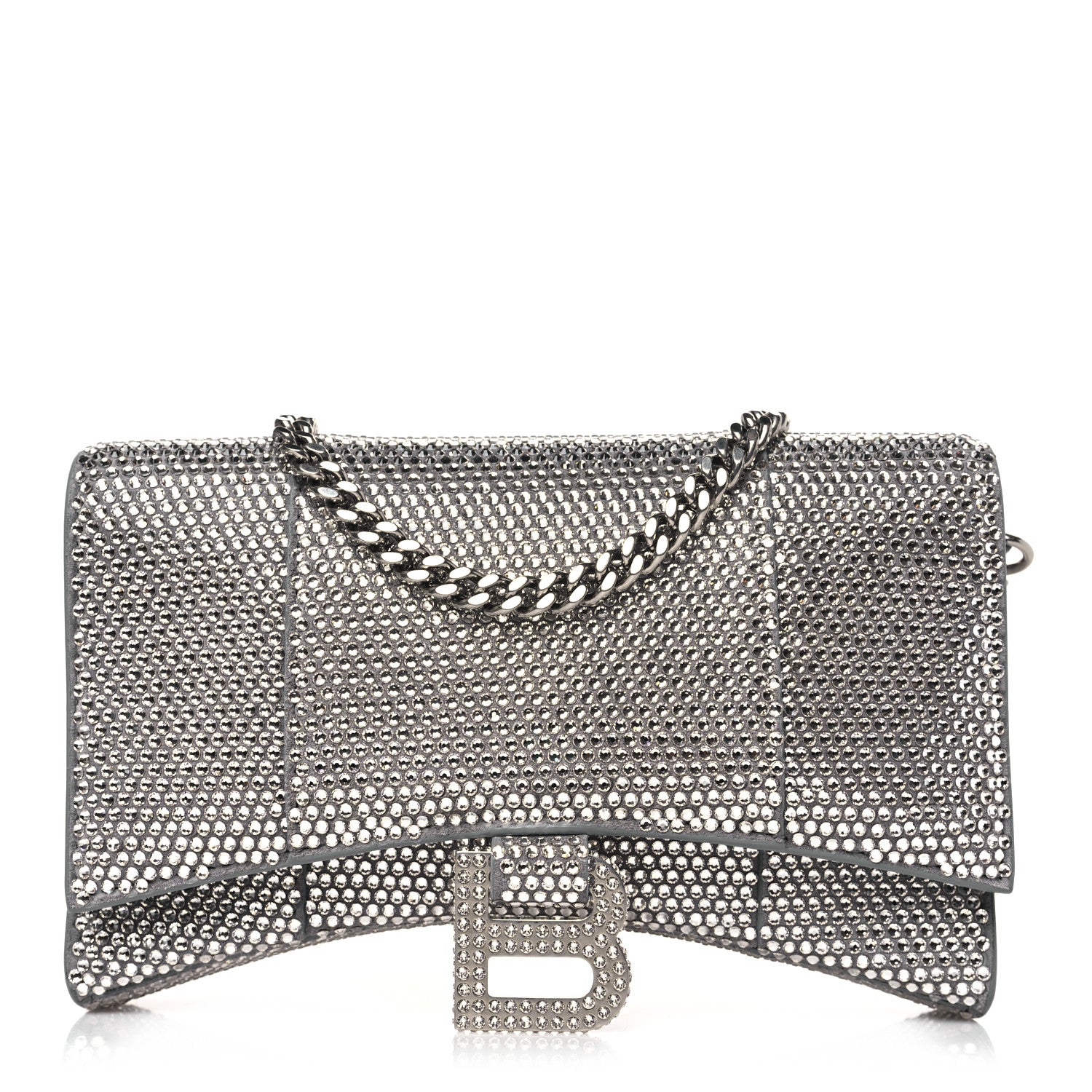 Balenciaga Strass Suede Hourglass Chain Bag Smoke Grey Crystal 1 of 8