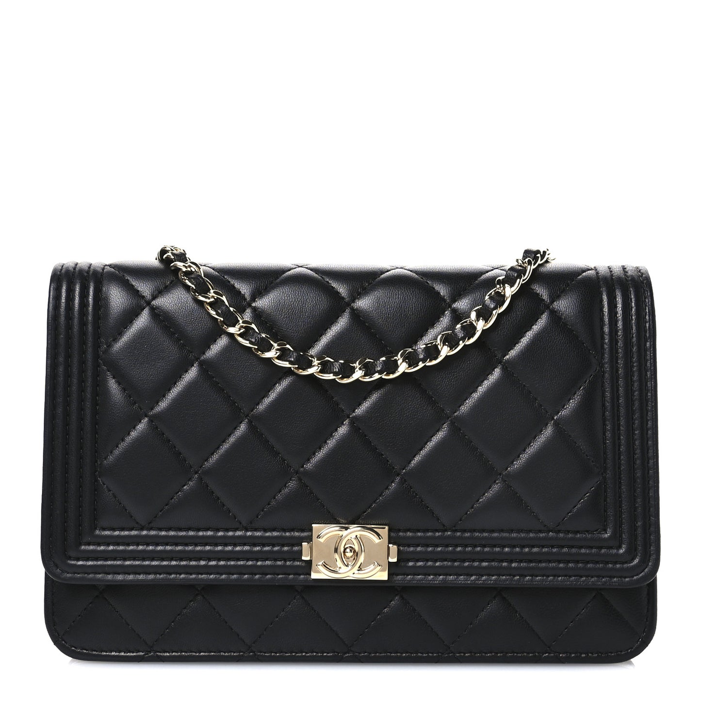 Lambskin Quilted Boy Wallet On Chain WOC Black