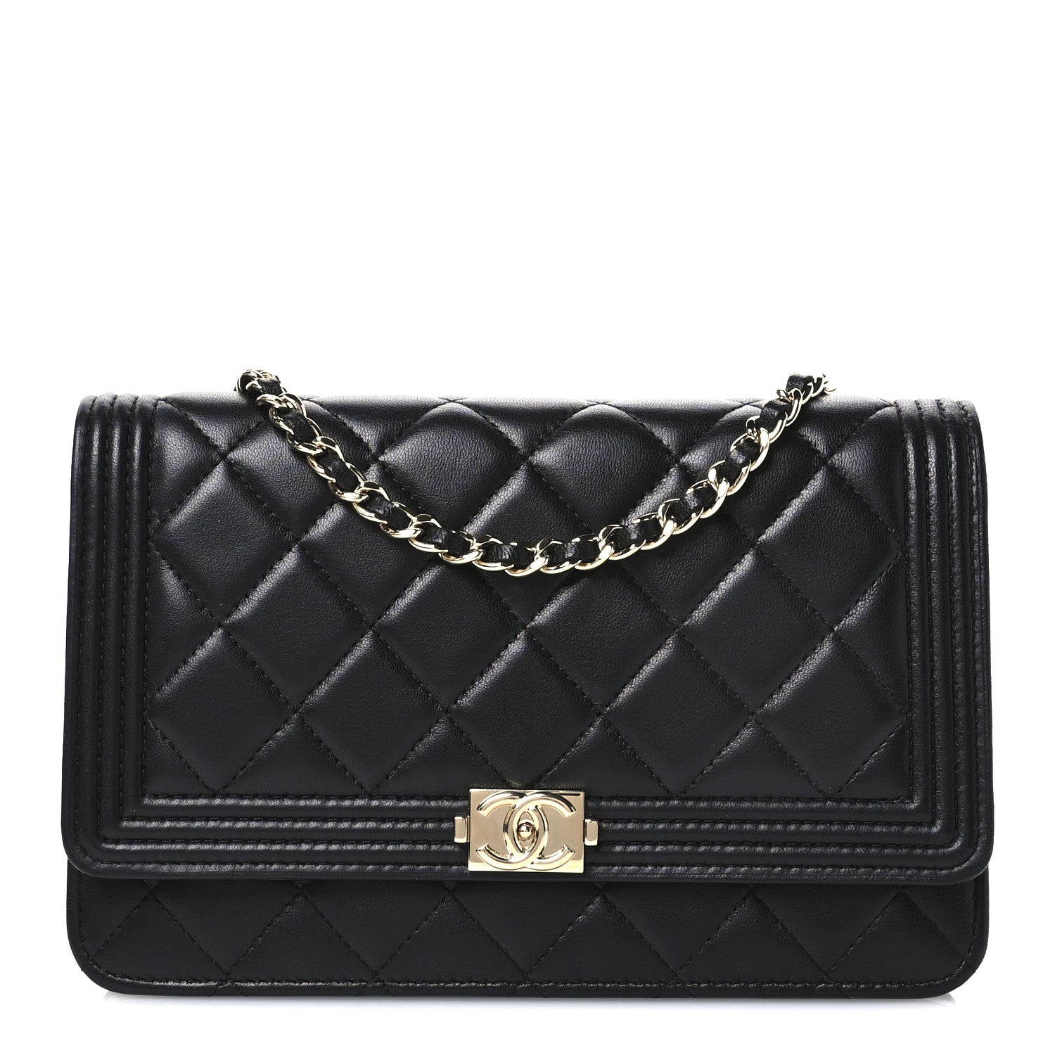 Chanel Lambskin Quilted Boy Wallet On Chain WOC Black 1 of 12
