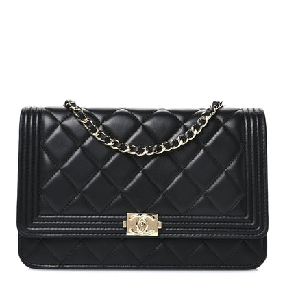 Chanel Lambskin Quilted Boy Wallet On Chain WOC Black 1 of 12