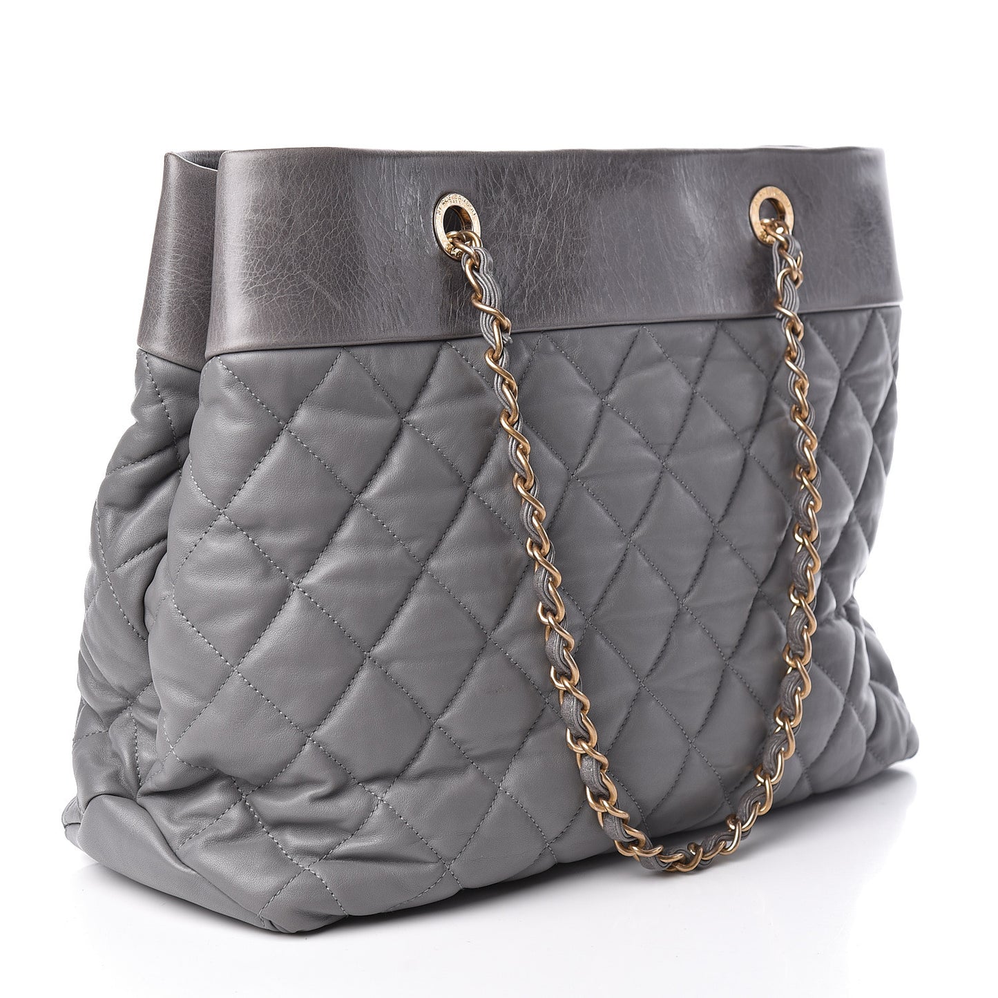 Calfskin Quilted Large Soft Elegance Tote Grey