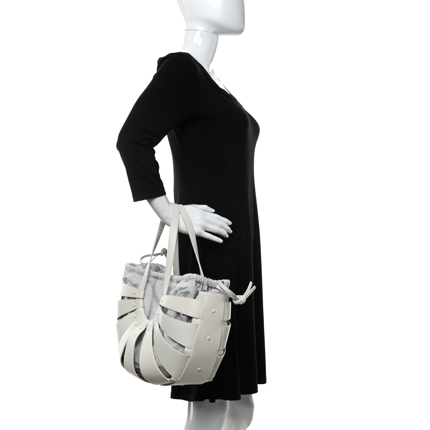 Bottega Veneta French Calfskin Shell Bag White Frost 2 of 8