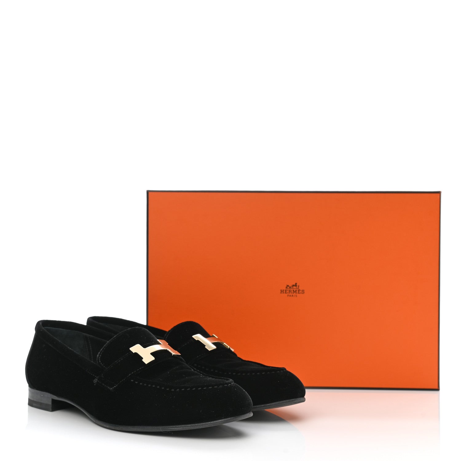 Hermes Velvet Womens Paris Loafers 37.5 Black 13 of 13