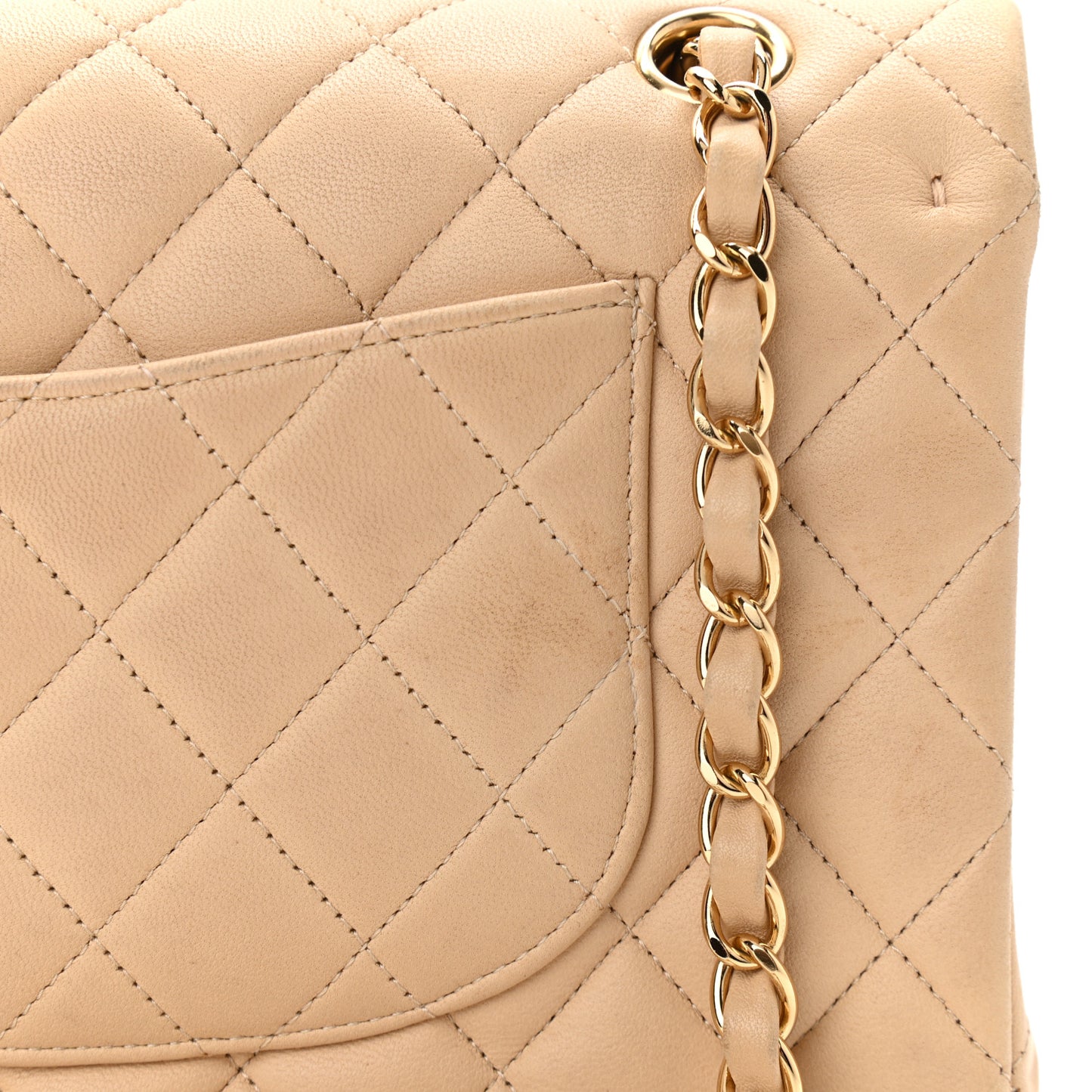 Lambskin Quilted Medium Double Flap Beige