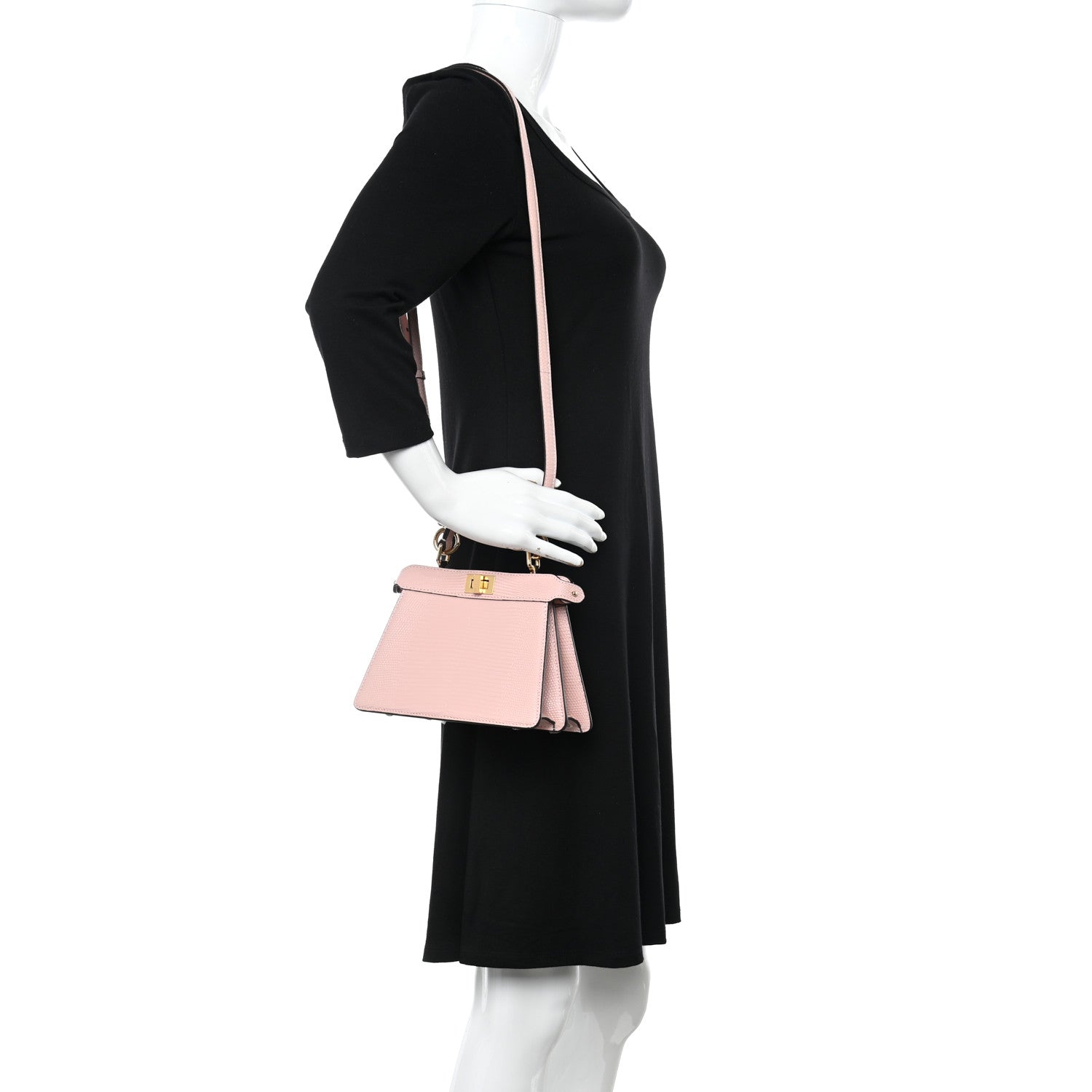 Fendi Glazed Lizard Shiny Nappa Petite Peekaboo I SEE U Satchel Rosa Confetto 2 of 10