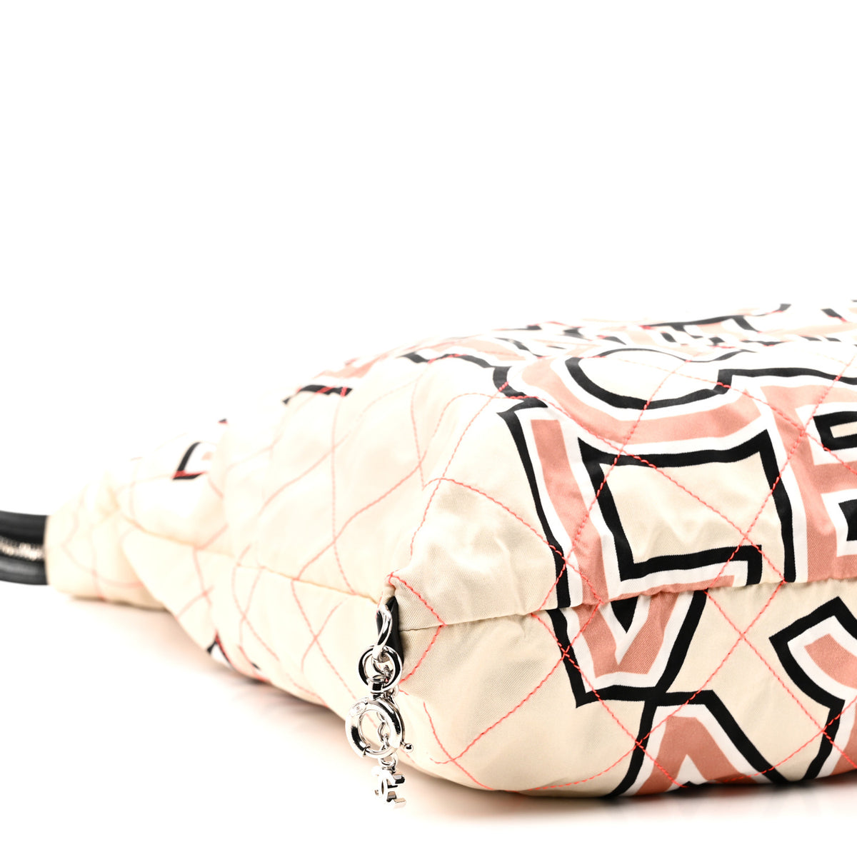 Chanel Nylon Stitched Printed Logo Shopping Bag Black White 17 of 21