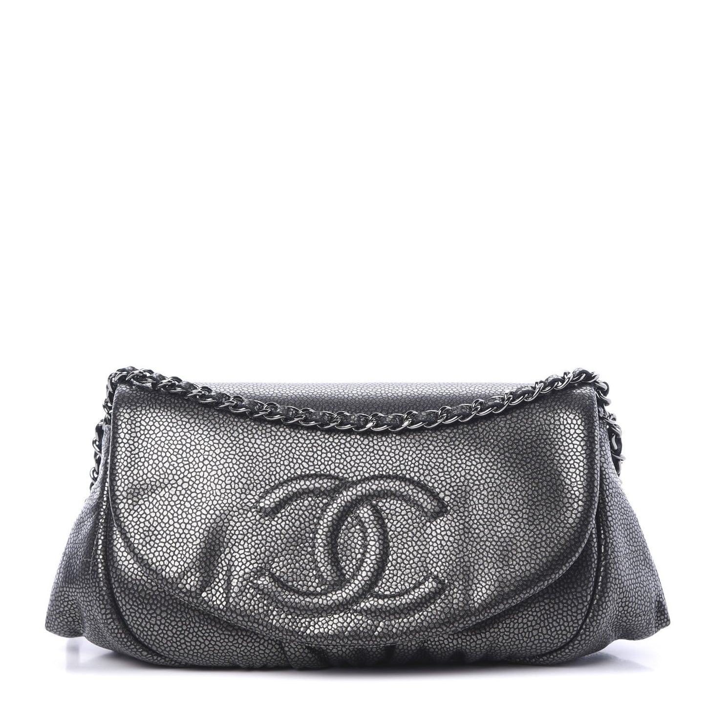Metallic Caviar Half Moon Wallet On Chain WOC Dark Silver