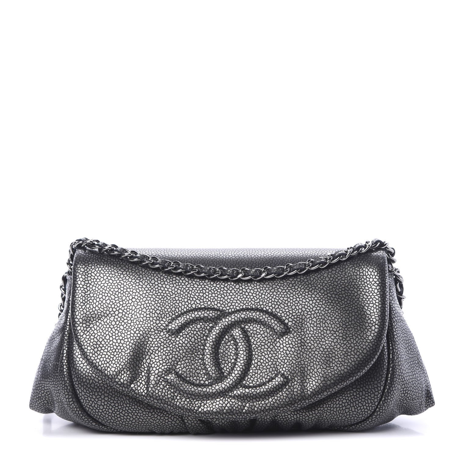 Chanel Metallic Caviar Half Moon Wallet On Chain WOC Dark Silver 1 of 12