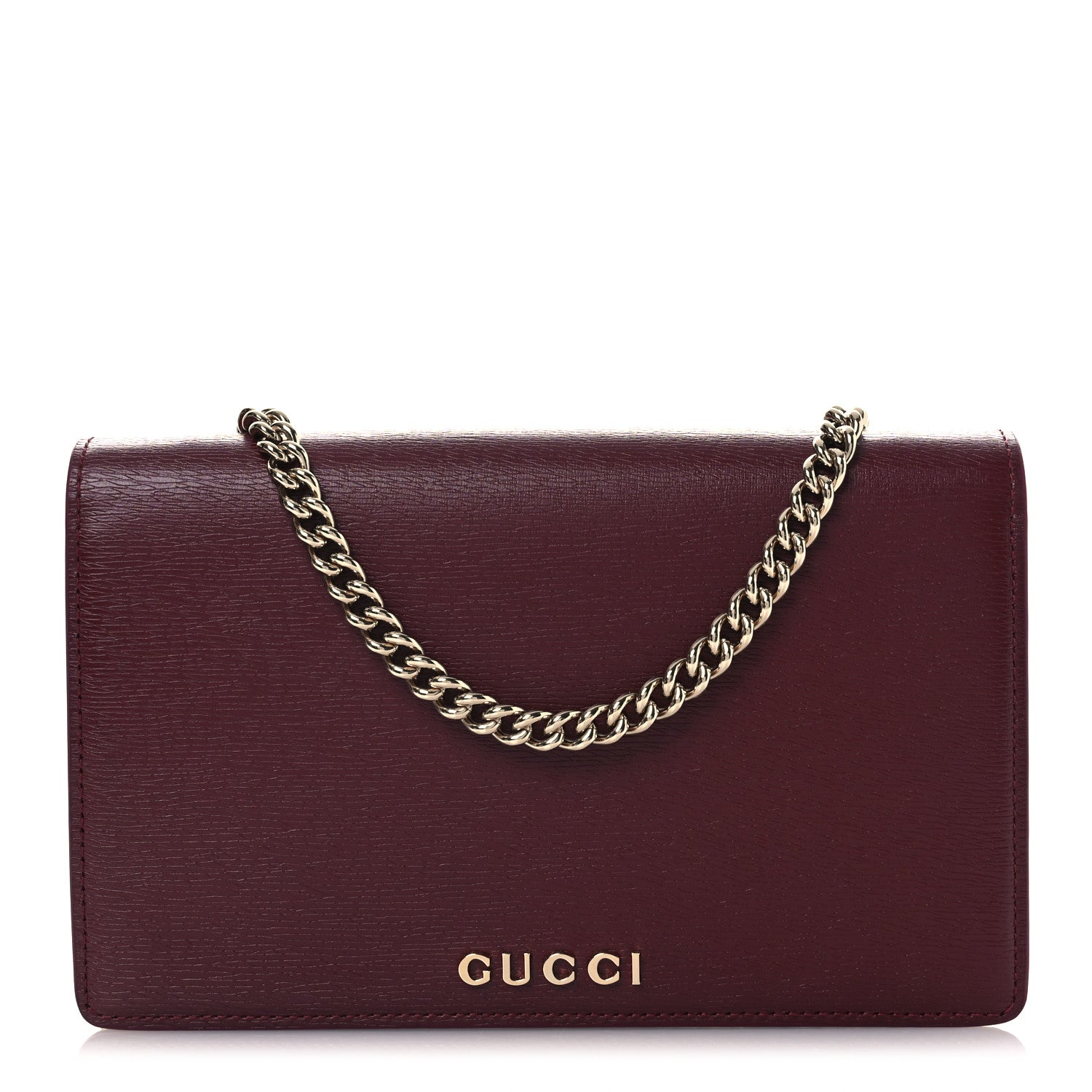 Gucci Textured Calfskin Script Logo Wallet On Chain Rosso Ancora 1 of 9
