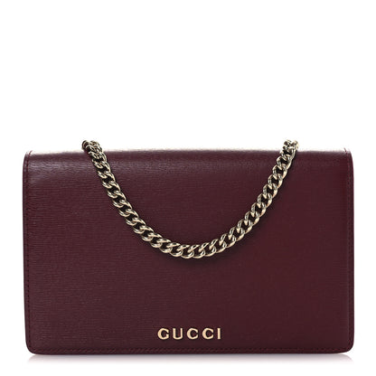 Gucci Textured Calfskin Script Logo Wallet On Chain Rosso Ancora 1 of 9