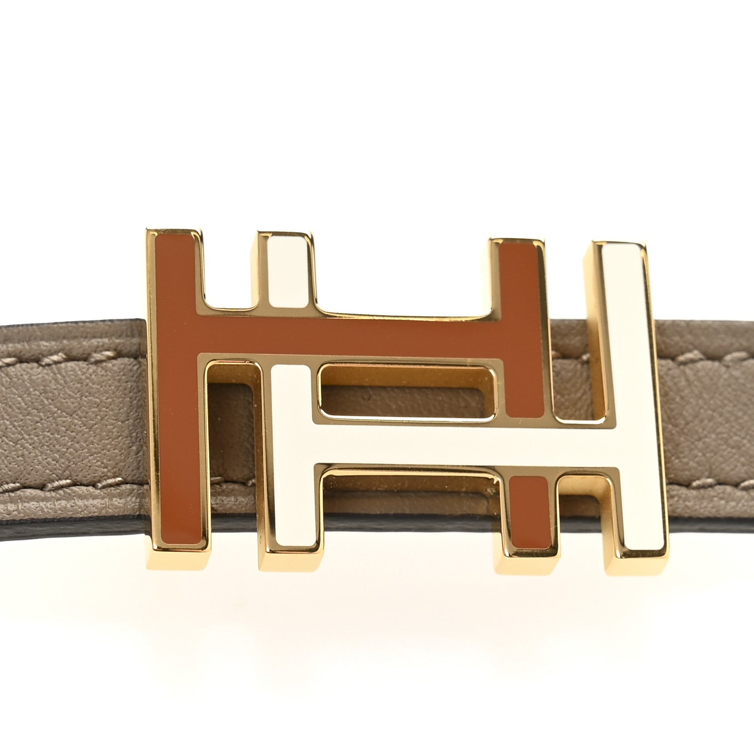 Hermes Swift Epsom Lacquered Metal 13mm Au Carre Double H Belt 70 28 Etoupe White 6 of 6