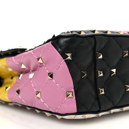 Valentino Garavani Lambskin Medium Moon And Stars Rockstud Spike Shoulder Bag White Yellow Pink 8 of 9