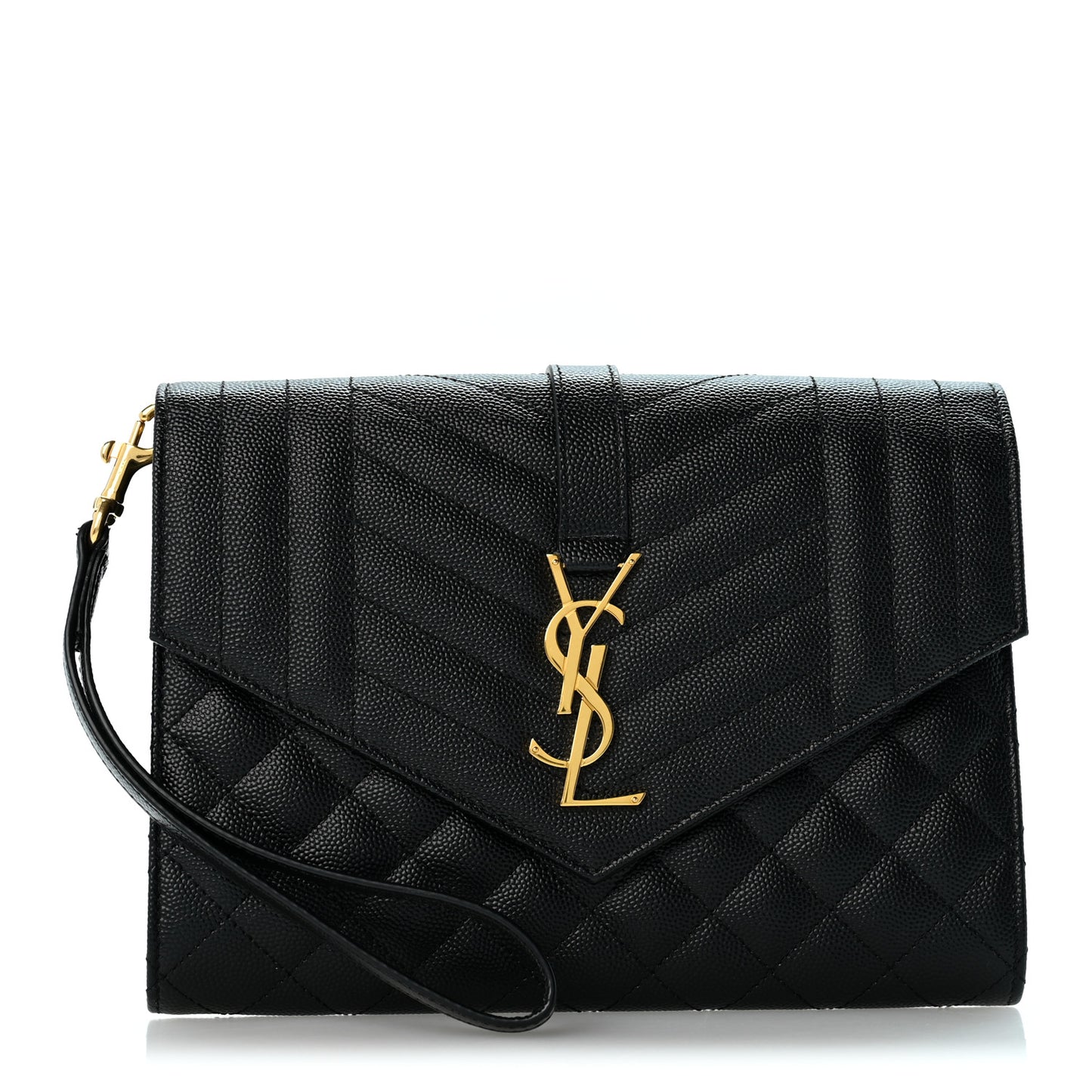 Grain De Poudre Textured Mixed Matelasse Triquilt Monogram Clutch Black
