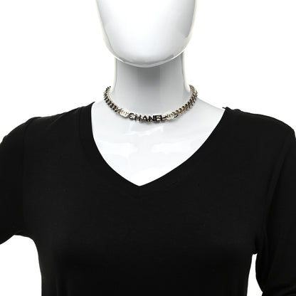 Chanel Enamel Metal Logo Choker Necklace Gold White Black 2 of 4