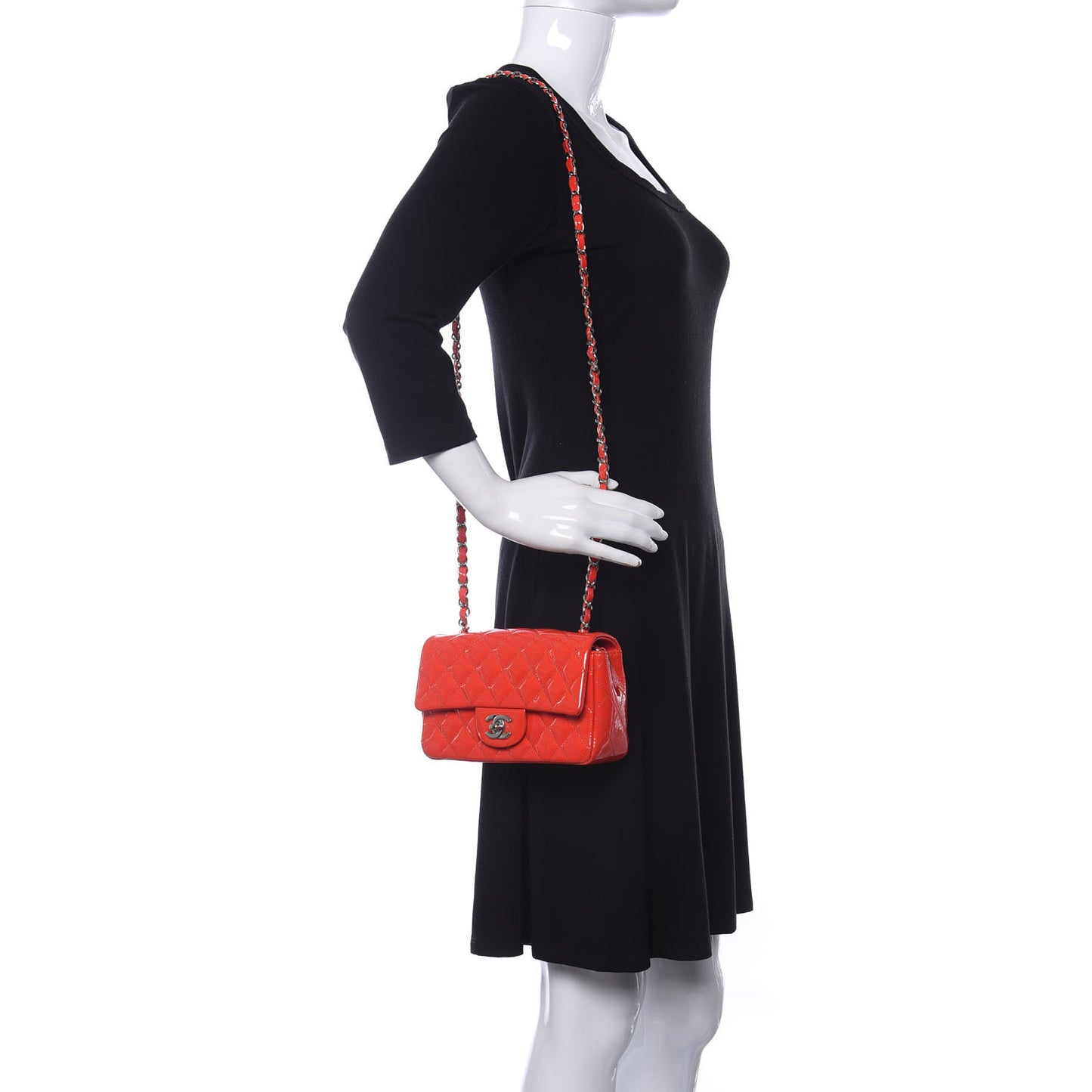 Patent Calfskin Quilted Mini Rectangular Flap Red