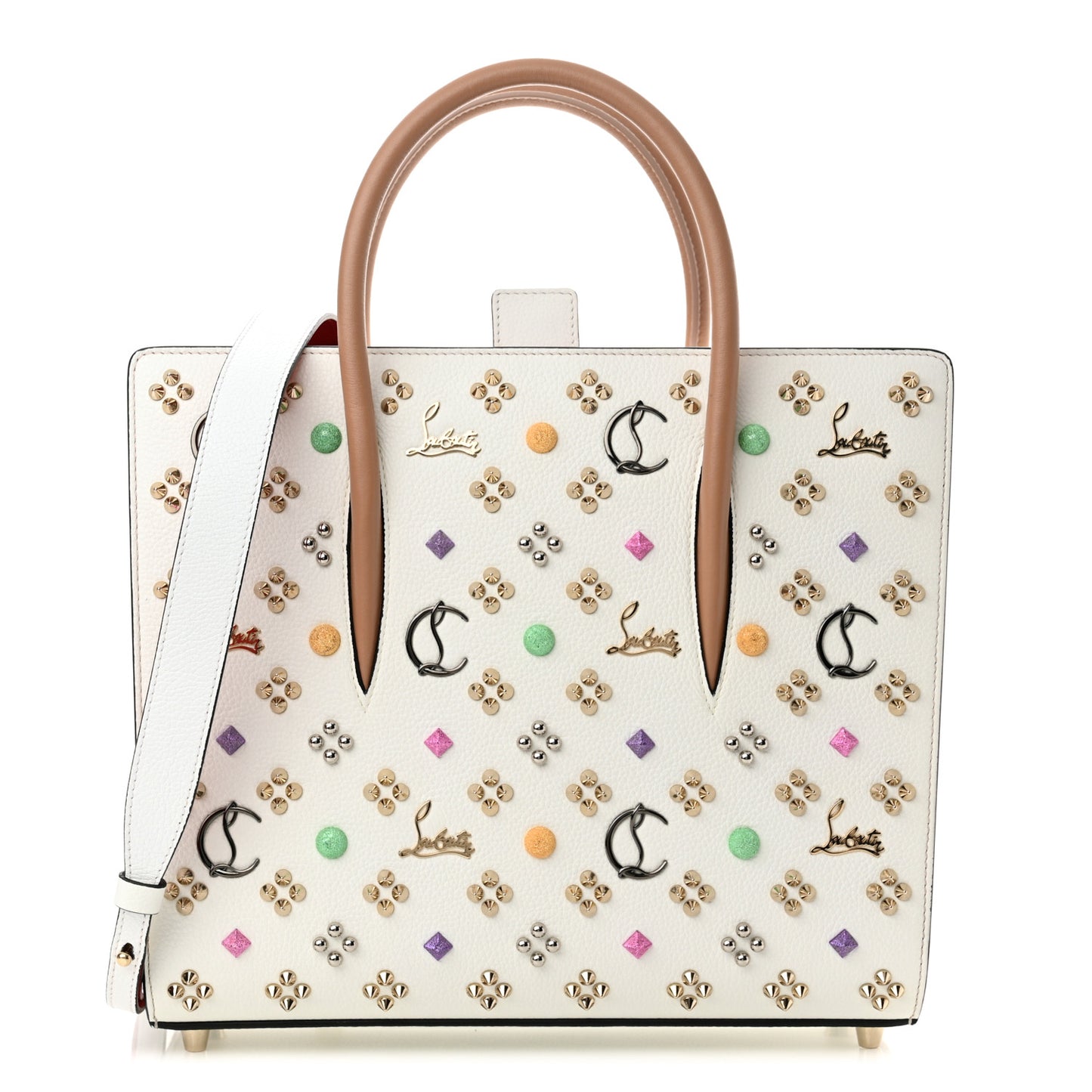 Calfskin Spikes Loubinthesky Medium Paloma White Multicolor