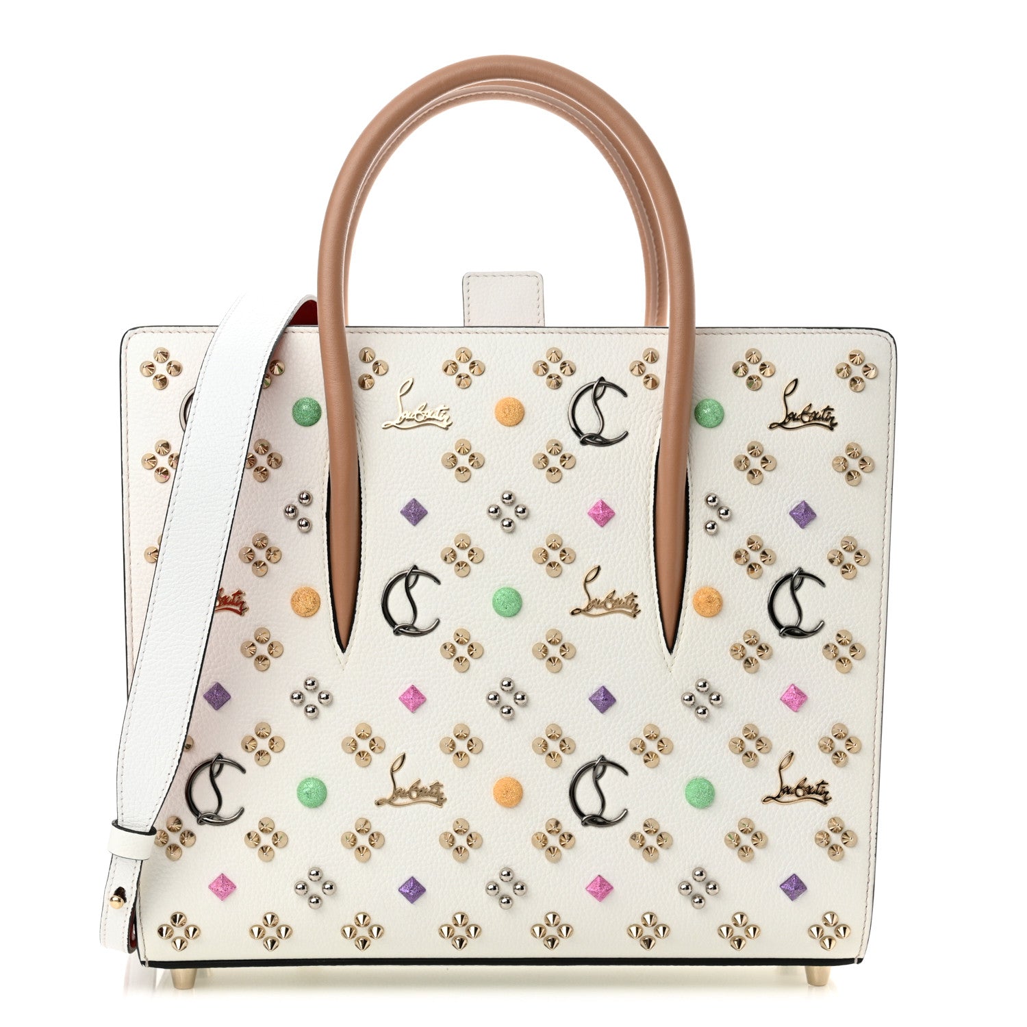 Christian Louboutin Calfskin Spikes Loubinthesky Medium Paloma White Multicolor 1 of 11