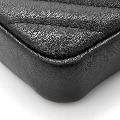 Chanel Metallic Sheepskin Chevron Quilted Small Vintage Mademoiselle Clutch With Chain Black 14 of 16
