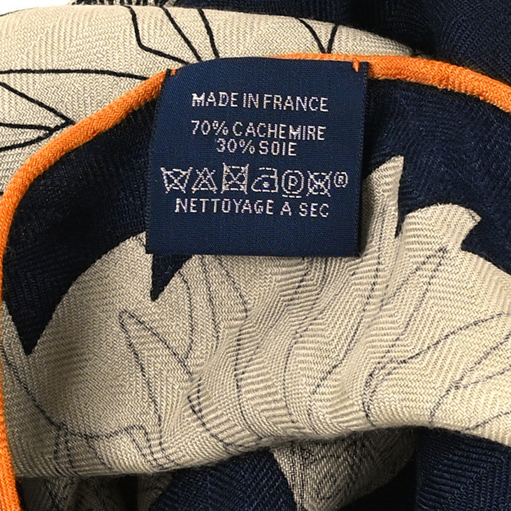 Cashmere Silk Bal de Soie Triangle Scarf Marine Naturel Roux