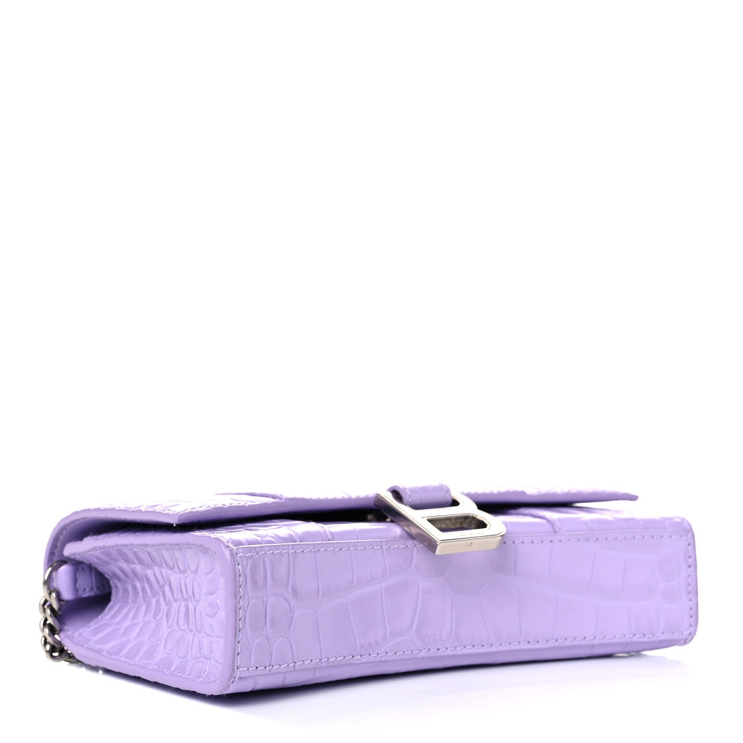 Shiny Calfskin Crocodile Embossed Hourglass Chain Bag Lilac