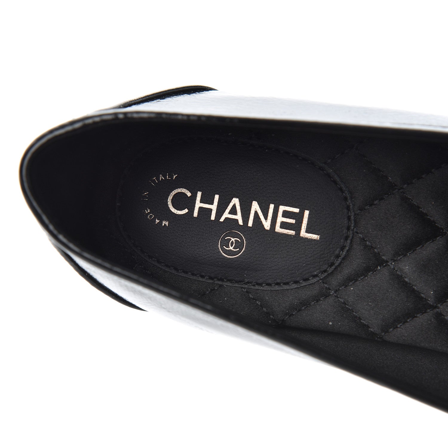Chanel Crackled Patent Calfskin CC Mocassin Loafers 38 Black 6 of 14