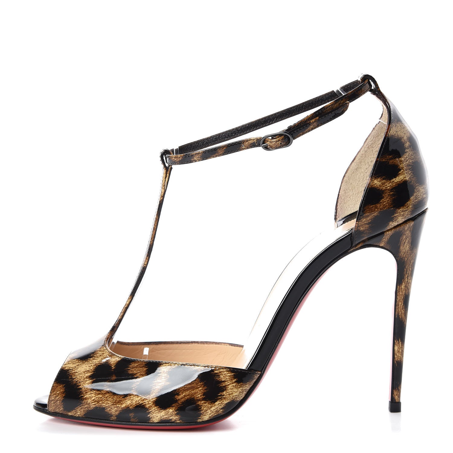 Christian Louboutin Patent Leopard Senora 100 Sandals 37 Brown Black 1 of 11