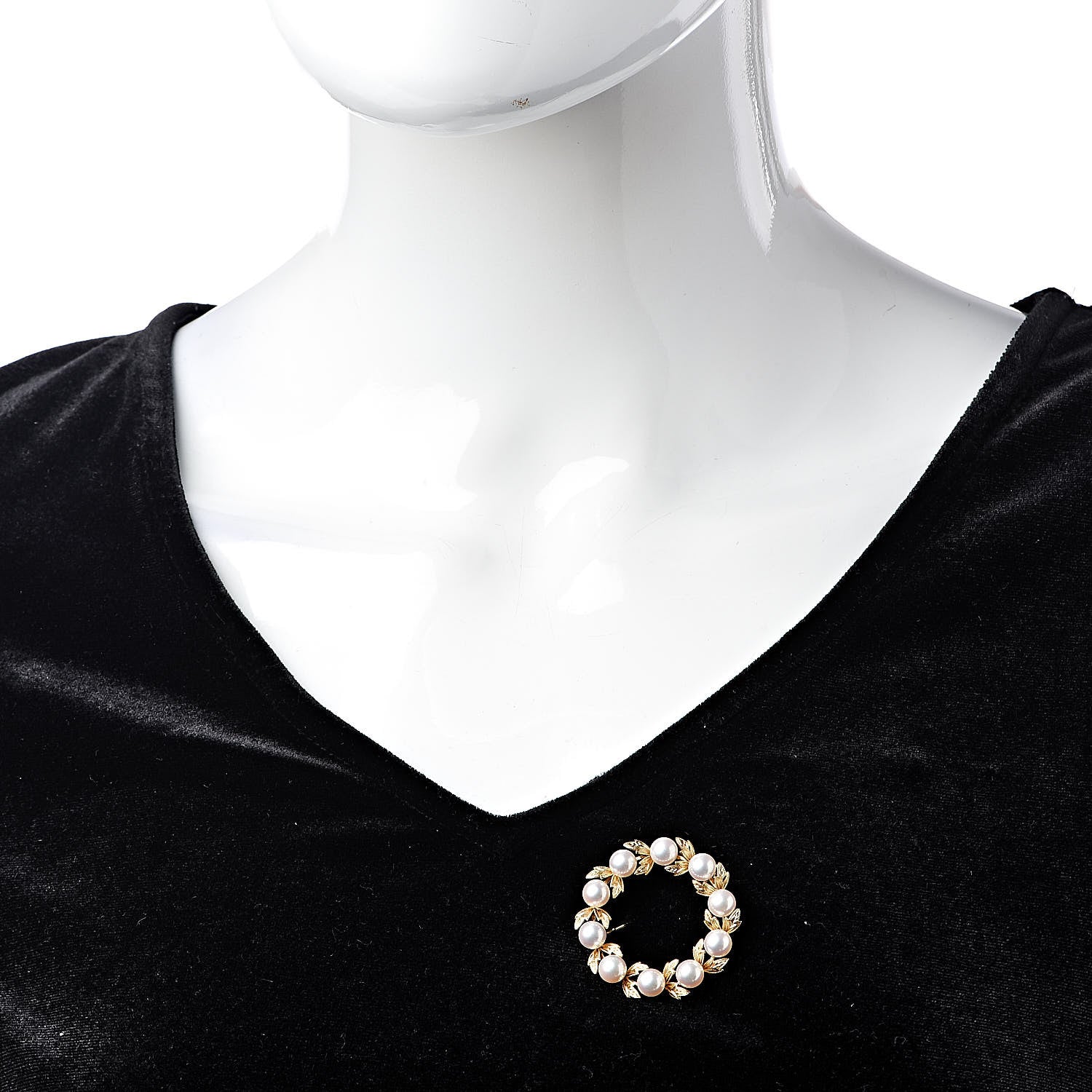 Mikimoto 18K Yellow Gold Akoya Pearl 5.5-6mm Wreath Pin Brooch 2 of 4