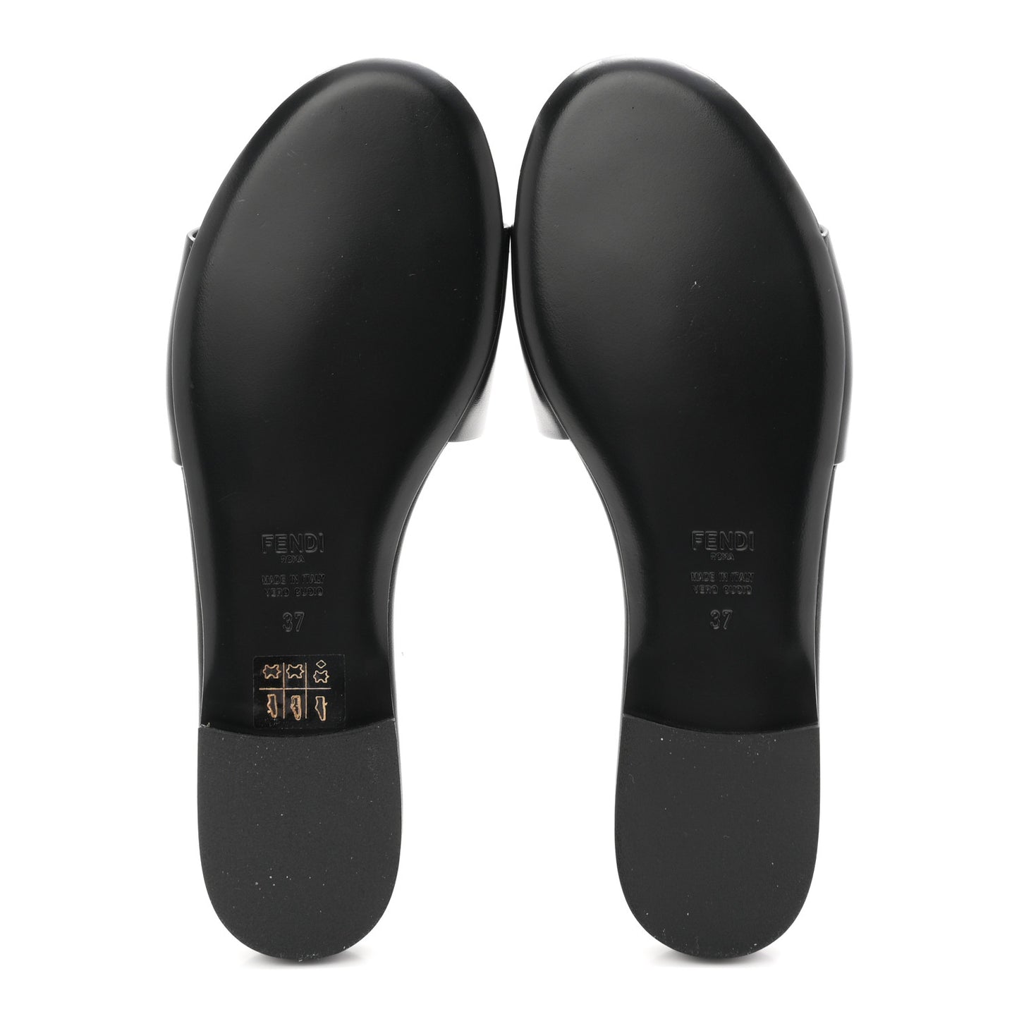 Vitello Cuoio Baguette Flat Slide Sandals 37 Black