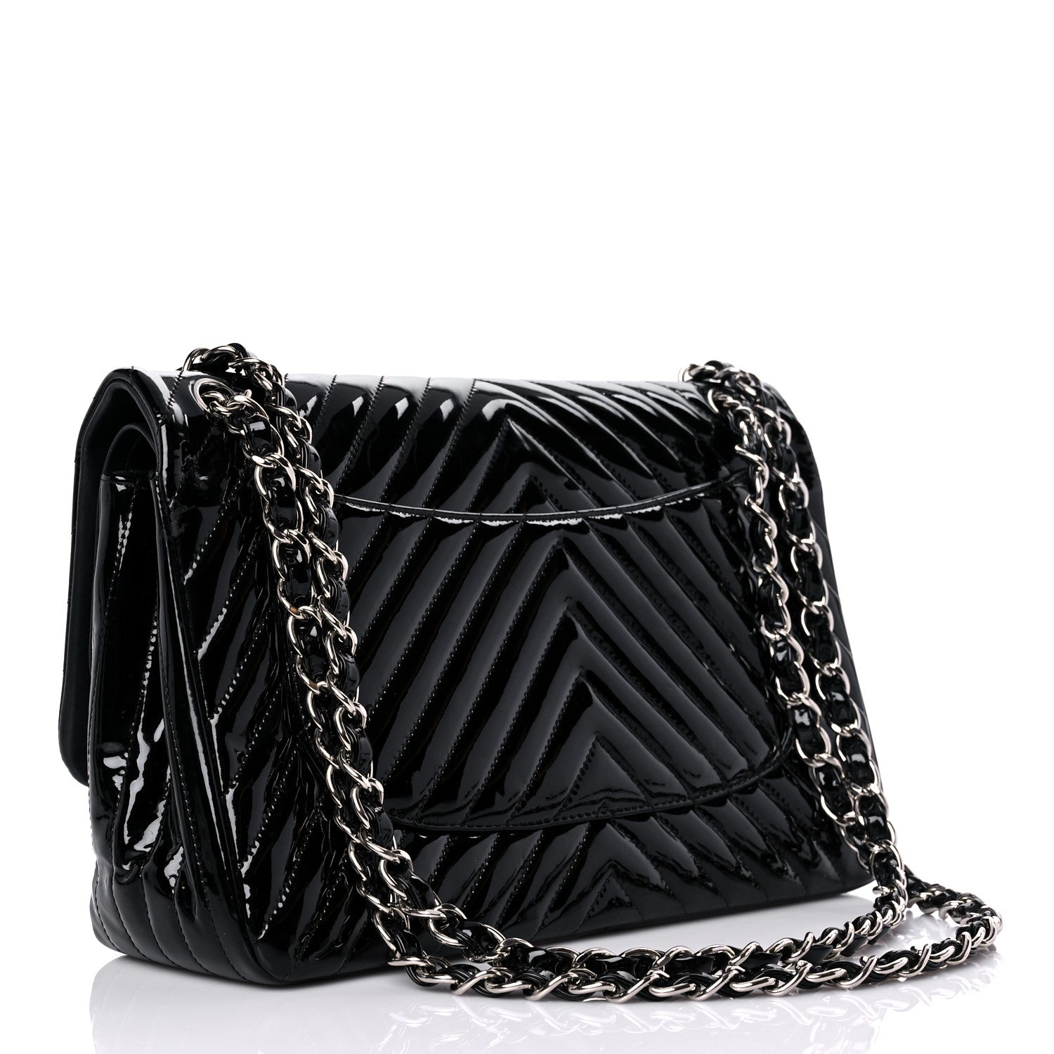 Chanel Patent Chevron Quilted Jumbo Double Flap Black 2 of 18
