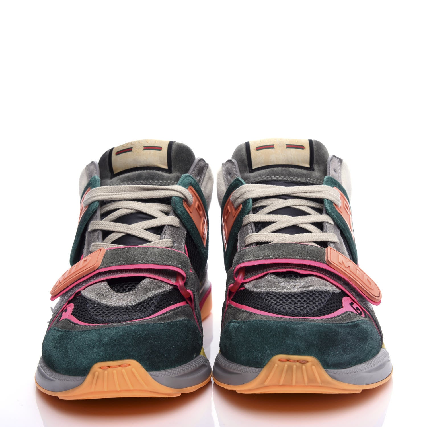 Gucci Suede Calfskin Mens Ultrapace Mid Top Sneakers 8 Turquoise Grey 2 of 10