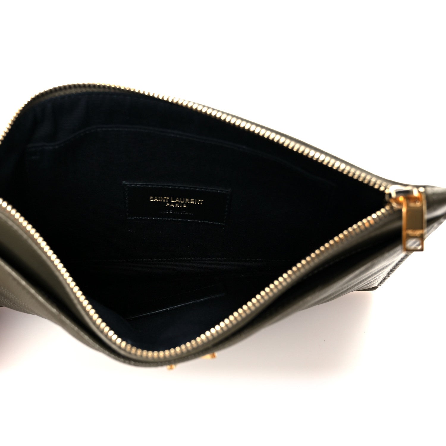 Saint Laurent Grain De Poudre Chevron Monogram Bill Pouch Vert Kaki 7 of 18