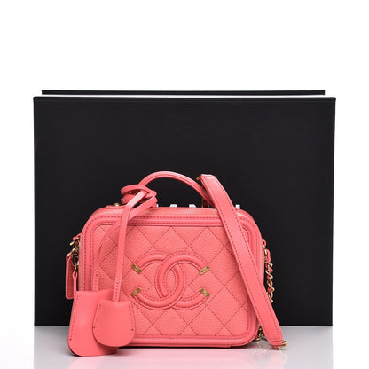 Chanel Caviar Quilted Small CC Filigree Vanity Case Coral 9 of 9